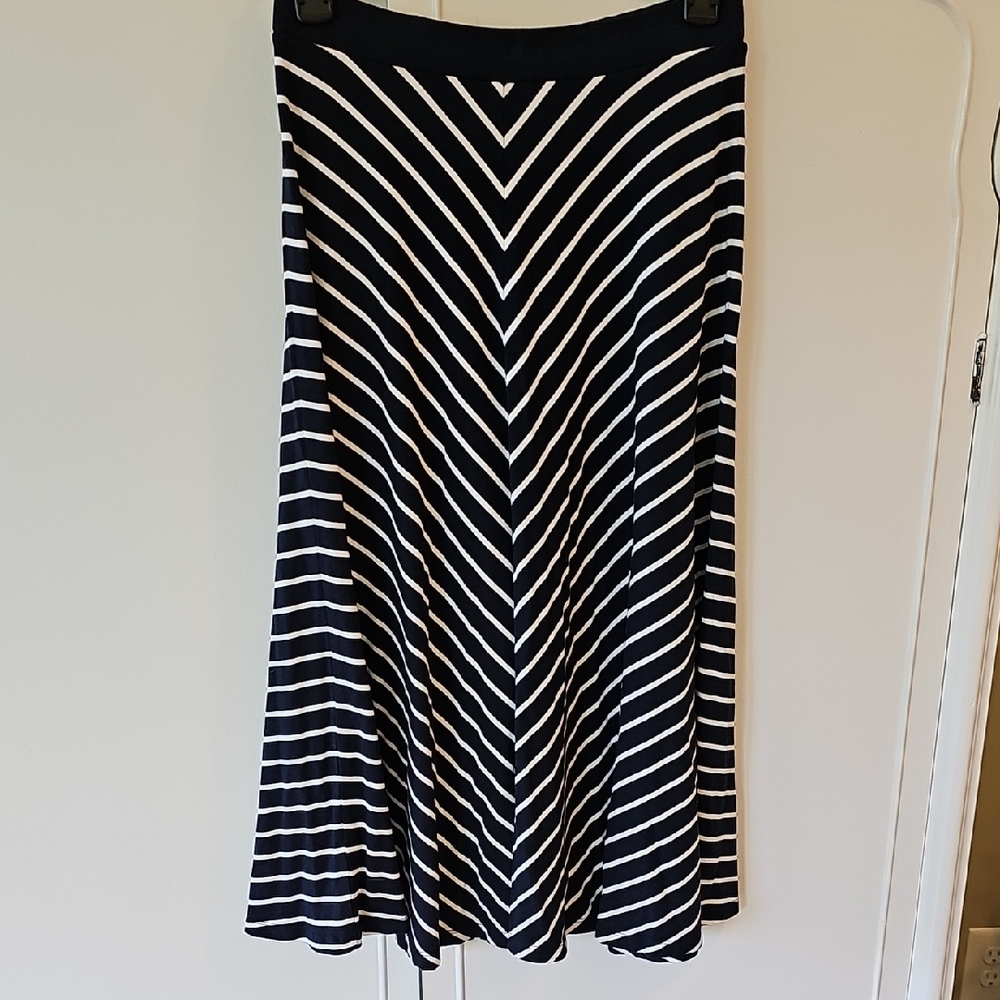 Boden Navy and White Midi A-Line Skirt